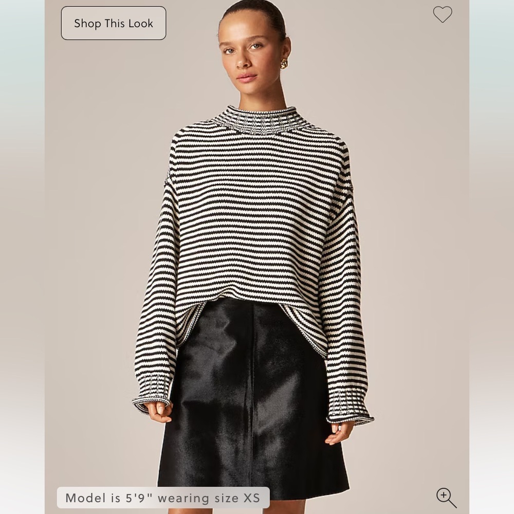 J. Crew 2025 Rollneck Sweater in Stripe, Black/White, Sz Small, NWT